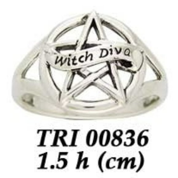 Pentacle Witch Diva Sterling Silver Ring, Sizes 5, 7 and 8 - Picture 5 of 6